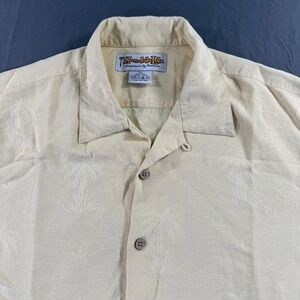 Honolulululu 100% Silk Hawaiian Shirt Yellow Men XL Tropical Aloha Camp Button